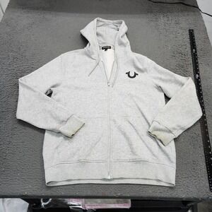 True Religion Mens Gray Camo Buddha Graphic Full Zip Hoodie Sweatshirt Size L